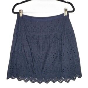 LOFT Navy Blue Eyelet Cotton Mini Skirt Size 4